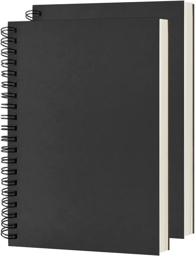 DSTELIN Blank Spiral Notebook, 2-Pack, Soft Cover, Sketch book, 100 Pages / 50 Sheets, 7.5 inch x 5.1 inch, 100GSM, (Black) - Image 1